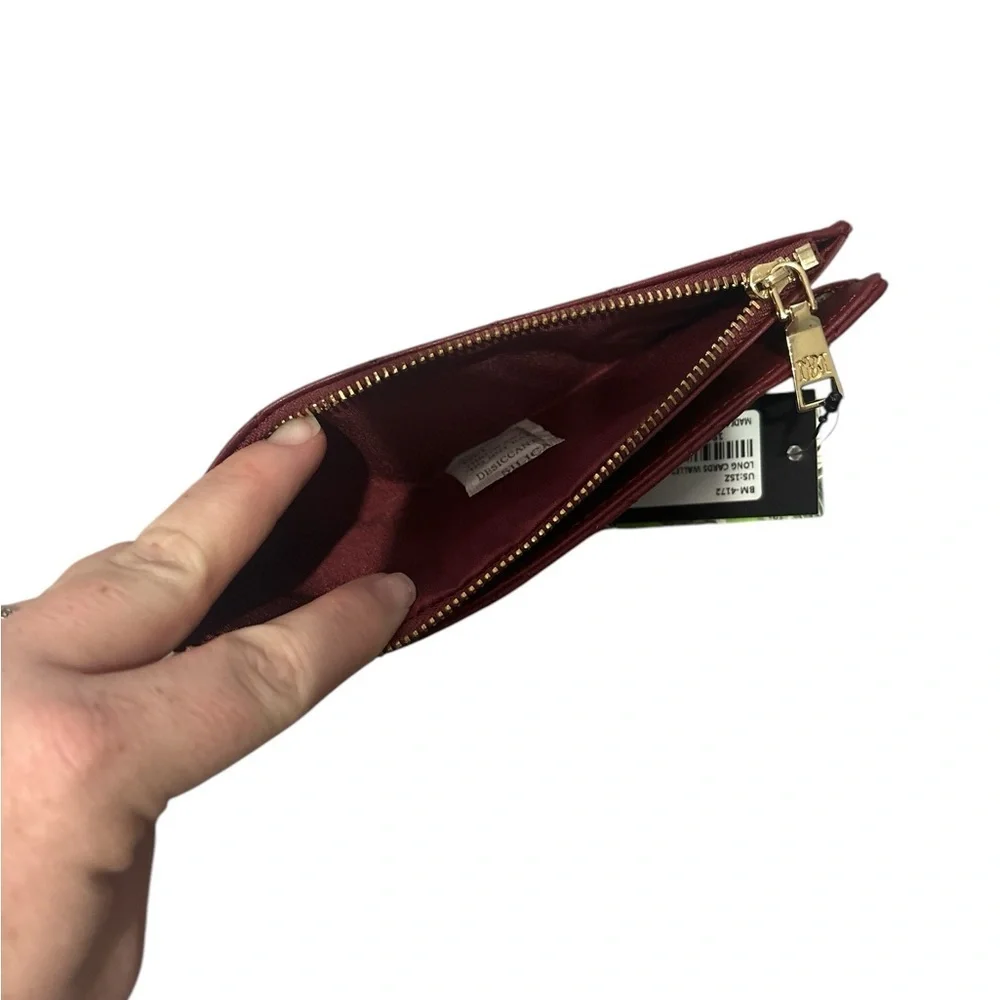 Badgley Mischka Long Cards‎ Wallet Wine Quilted Faux Leather